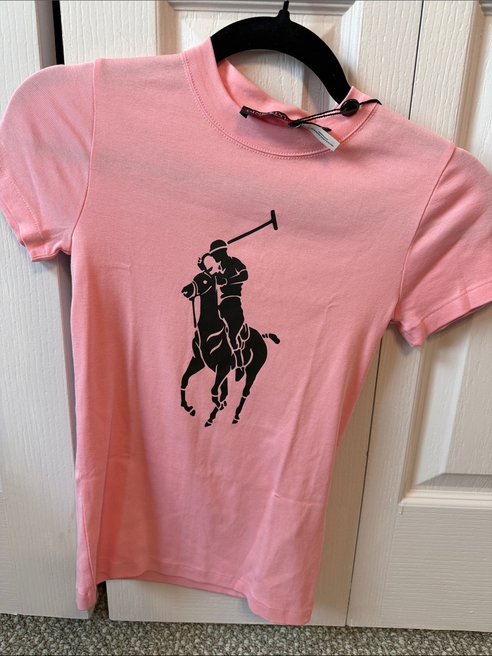 Ralph Lauren Pink Short-Sleeve Tee with Black Polo Player Graphic
